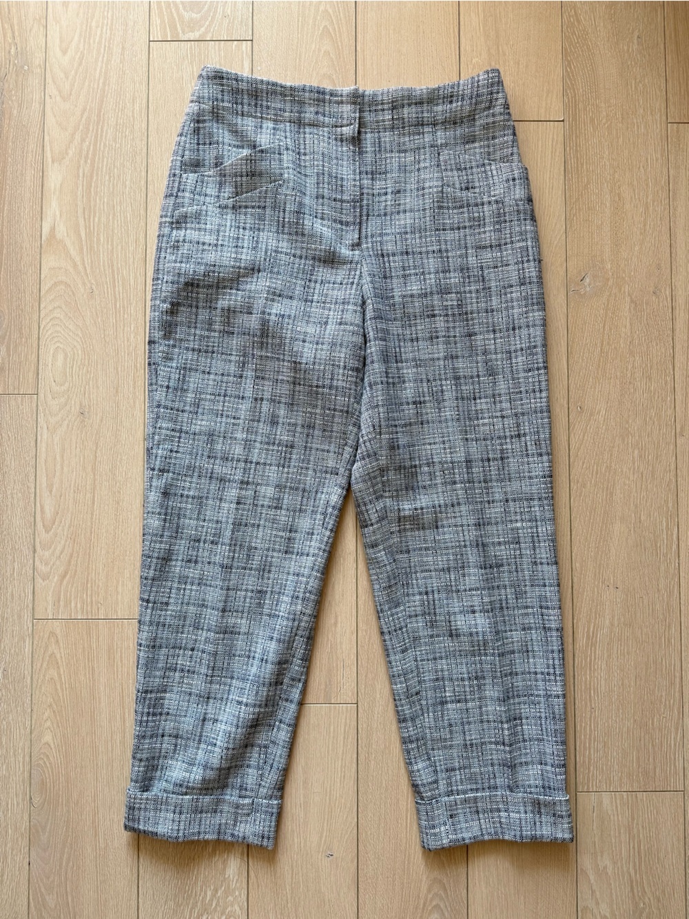 Club Monaco Woven Textured Cropped Pants Trousers Women’s Size 4 Blue White